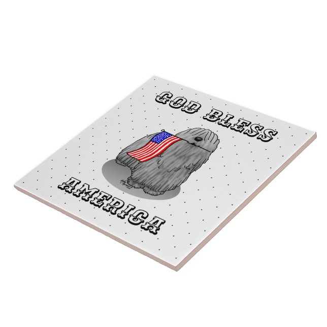 Patriotic American Flagga USA Puli Hund (grått) Cu Kakelplatta (Sidan)