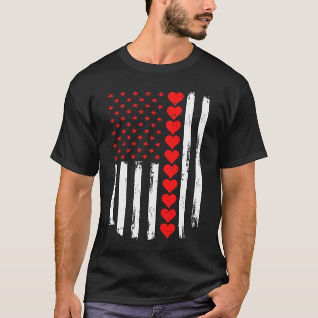 Patriotic American Flagga USA Valentines day Heart T Shirt (Framsida)