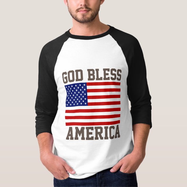 Patriotic American Flagga Välsigna dig Amerika T Shirt (Framsida)