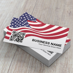 Patriotic American Flagga Veteran Service QR-kod Visitkort