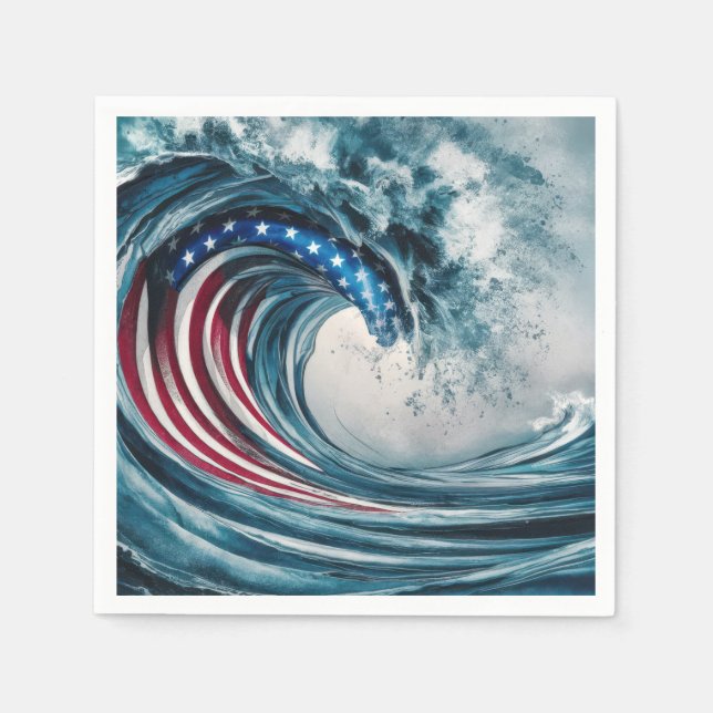 Patriotic American Flagga Wave Pappersservett (Framsidan)
