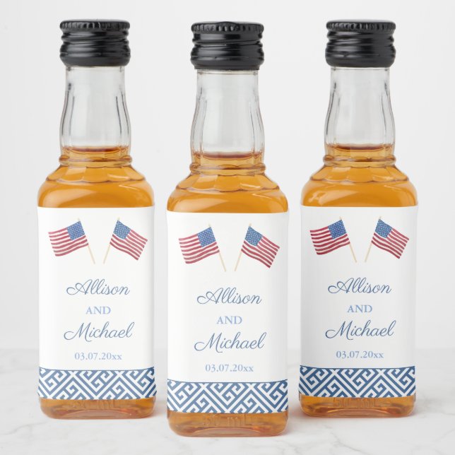 Patriotic American Flagga Wedding Favor Spritflaskor Etikett (Flaskor)