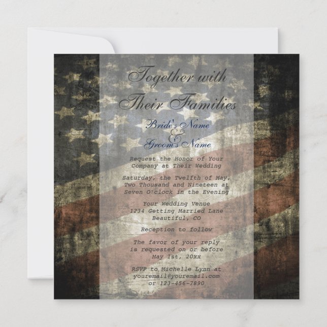 Patriotic American Flagga Wedding Investigation w/ Inbjudningar (Baksida)