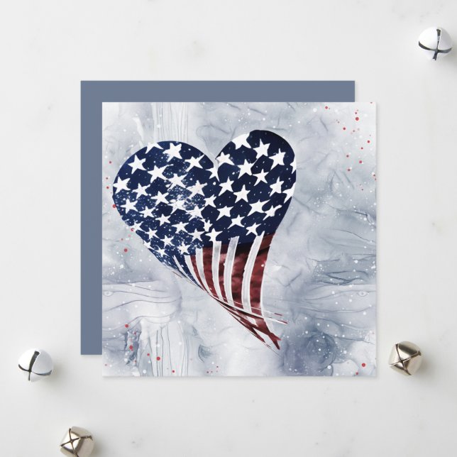 Patriotic American Flytande Heart Art Julkort (Fram/Back In Situ)
