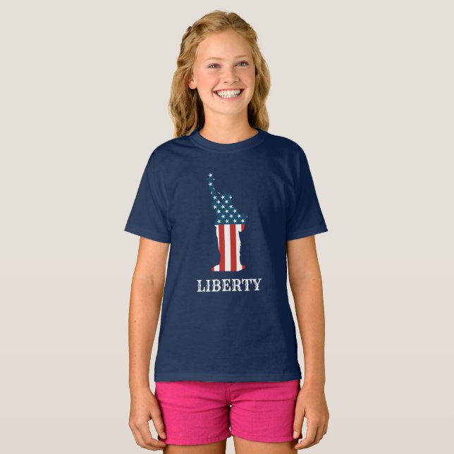 Patriotic American Frihetsgudinnan Stars Rand T Shirt (Hel framsida)