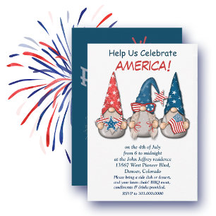 Patriotic American Gnomes Independence day Party Inbjudningar