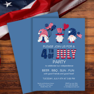 Patriotic American Gnomes Party 4 juli Inbjudningar