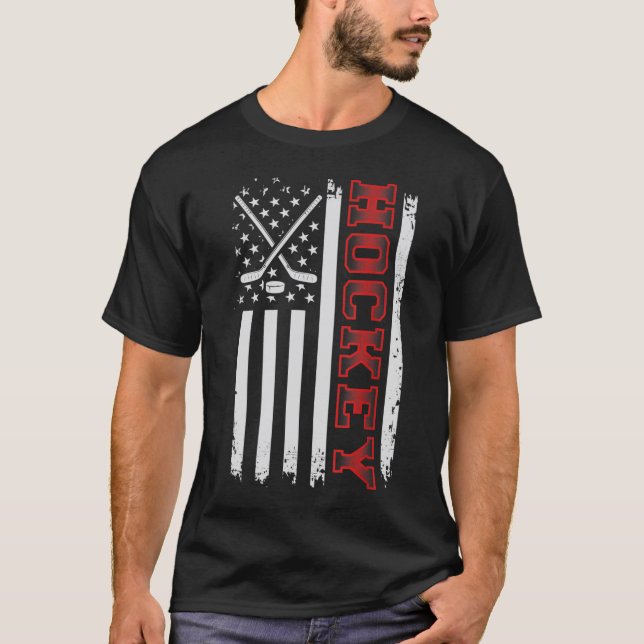Patriotic American Goalie US Flagga Hockey T Shirt (Framsida)