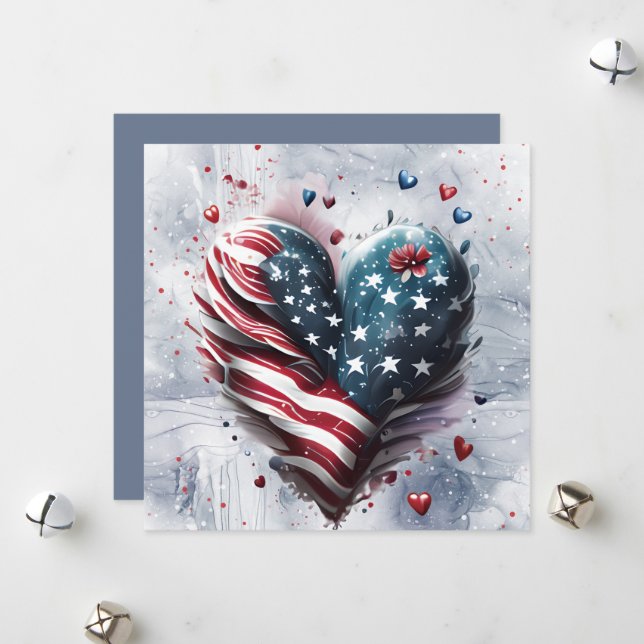 Patriotic American Heart Art Julkort (Fram/Back In Situ)