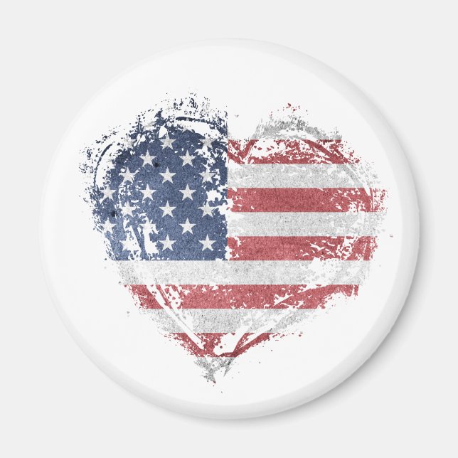 Patriotic American Heart i Grunge Magnet (Framsidan)
