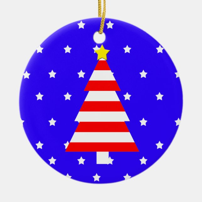 Patriotic American jul Stripe Träd Ornament (Framsidan)