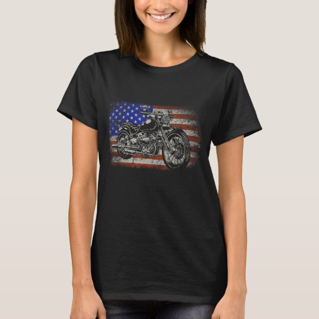Patriotic American Motorcycle Rider Gift US Flagga T Shirt (Framsida)