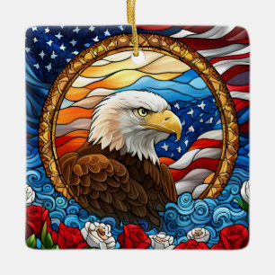 Patriotic American Örn ’Stached Glass’ Julgransprydnad Keramik