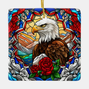 Patriotic American Örn ’Stached Glass’ Julgransprydnad Keramik