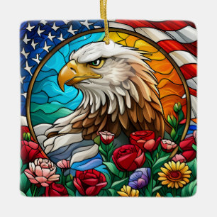 Patriotic American Örn ’Stached Glass’ Julgransprydnad Keramik