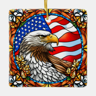 Patriotic American Örn ’Stached Glass’ Julgransprydnad Keramik