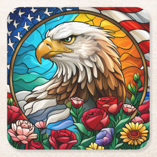 Patriotic American Örn ’Stached Glass’ Underlägg Papper Kvadrat
