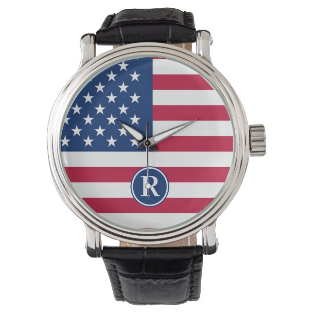 Patriotic American Rött vitt blått Anpassningsbar  Armbandsur (Framsida)