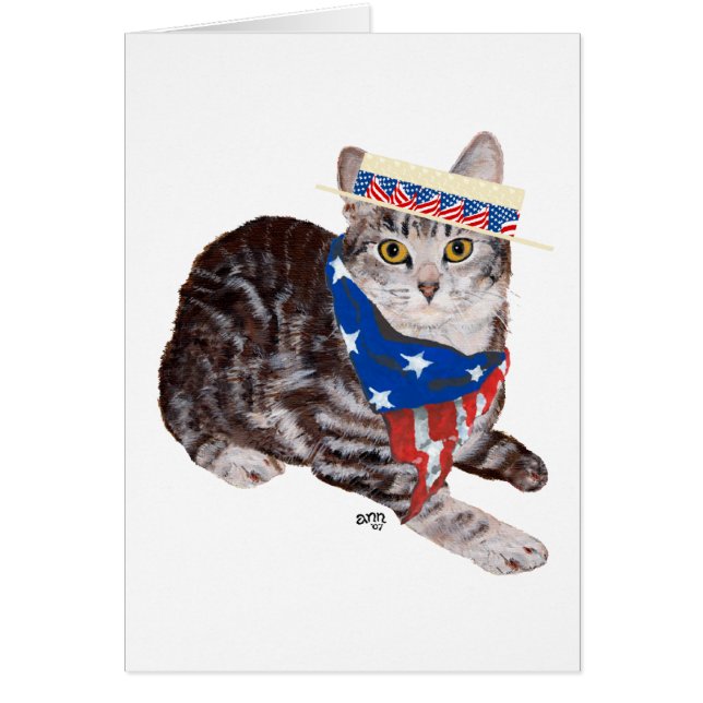 Patriotic American Shorthair Tabby katt Hälsningskort (Framsidan)