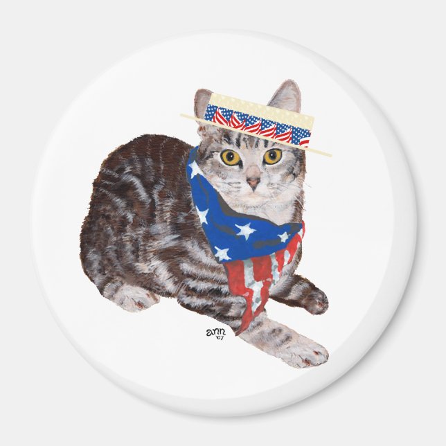 Patriotic American Shorthair Tabby katt Magnet (Framsidan)