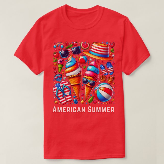 Patriotic American Summer 4 juli Celebrati T Shirt (Design framsida)