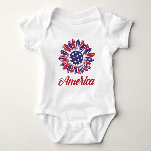 Patriotic American Sunblomma T Shirt (Framsida)