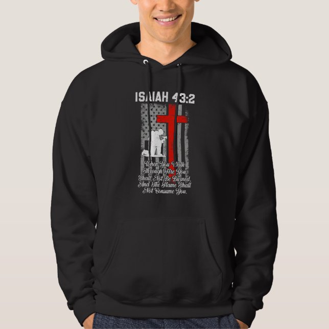 Patriotic American US Flag Firefighter Cross Chris Hoodie (Framsida)