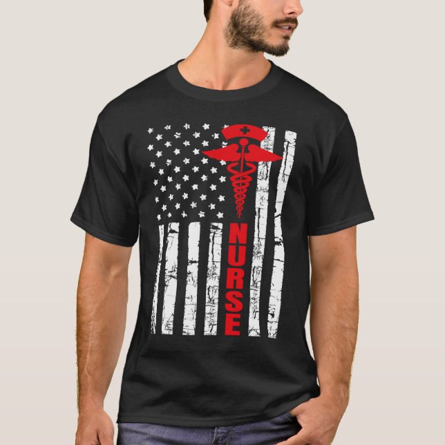 Patriotic American USA flagga Registered Nurse 4th T Shirt (Framsida)