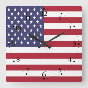 Patriotic American USA flagga Round Clock Fyrkantig Klocka