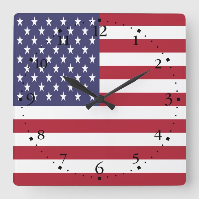 Patriotic American USA flagga Round Clock Fyrkantig Klocka (Framsida)