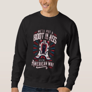 Patriotic American Way Cowboy Boot Design Lång Ärmad Tröja