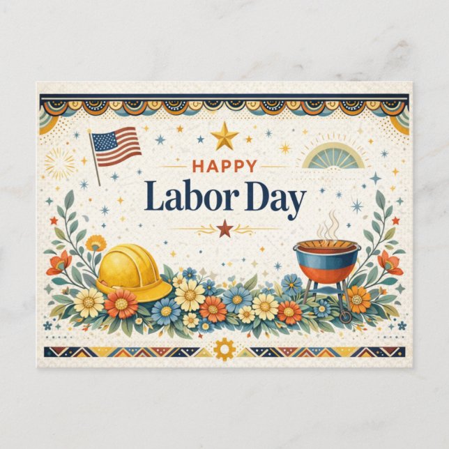 Patriotic Americana Happy Labor Day Helg Vykort (Framsida)