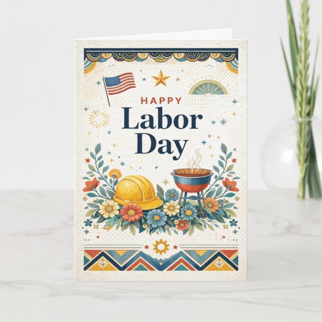 Patriotic Americana Happy Labor Day Kort (Framsida)