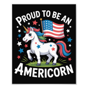 Patriotic Americorn Unicorn 4:e juli Patriotic Fototryck