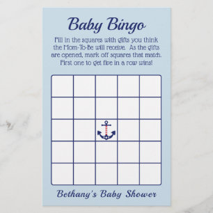 Patriotic Anchor Boy Shower Bingo Game Flygblad
