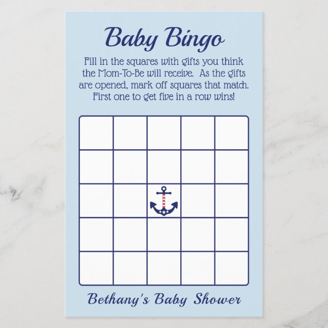 Patriotic Anchor Boy Shower Bingo Game Flygblad (Framsidan)