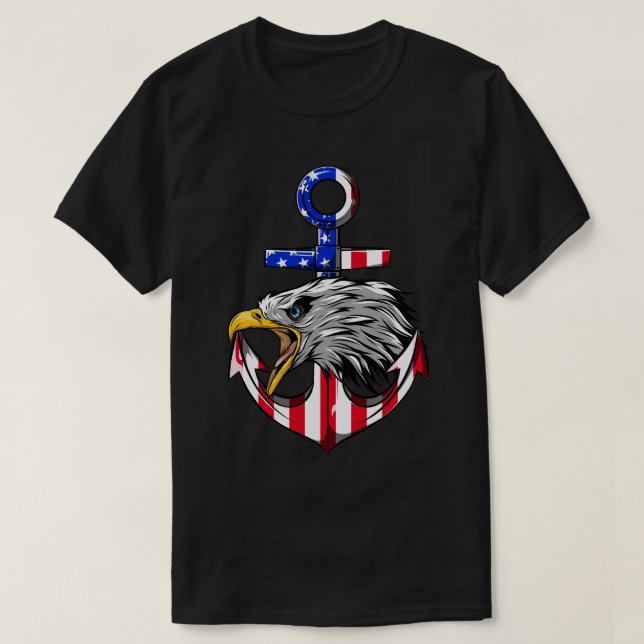 Patriotic Anchor Eagle American Flagga Memorial Da T Shirt (Design framsida)