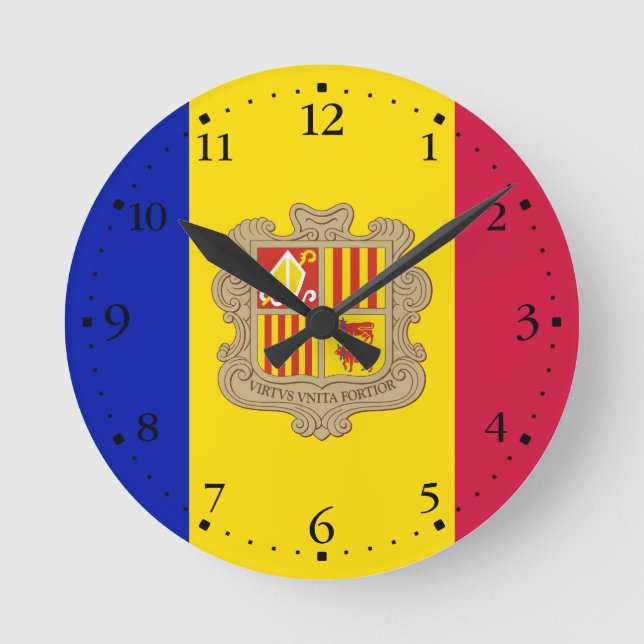 Patriotic Andorra Flagga Rund Klocka (Framsida)