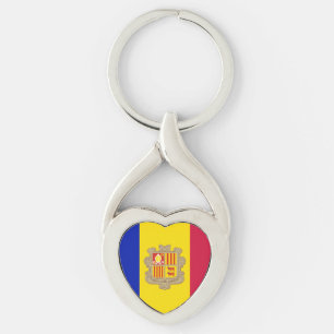 Patriotic Andorra Flagga Twisted Heart Silverfärgad Nyckelring