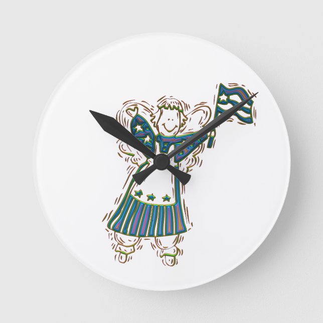 Patriotic Angel Rund Klocka (Framsida)