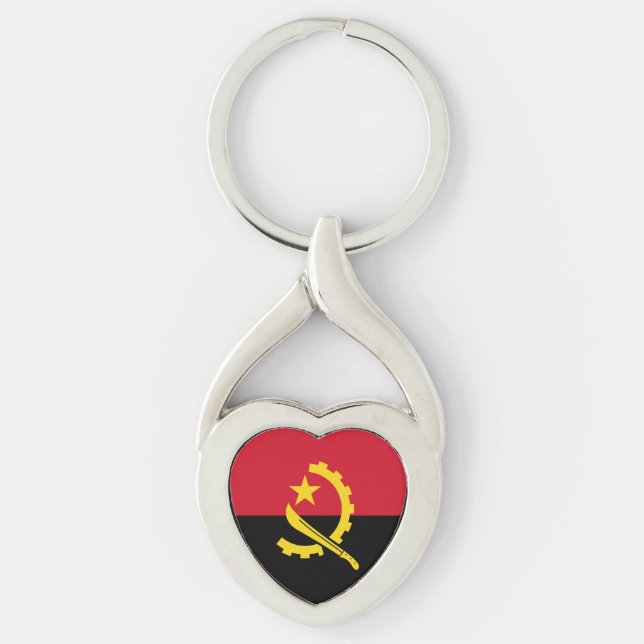 Patriotic Angolan Flagga Twisted Heart Silverfärgad Nyckelring (Framsidan)