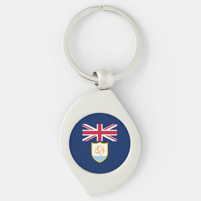 Patriotic Anguilla Flagga Keychain Swirl Silverfärgad Nyckelring (Framsidan)