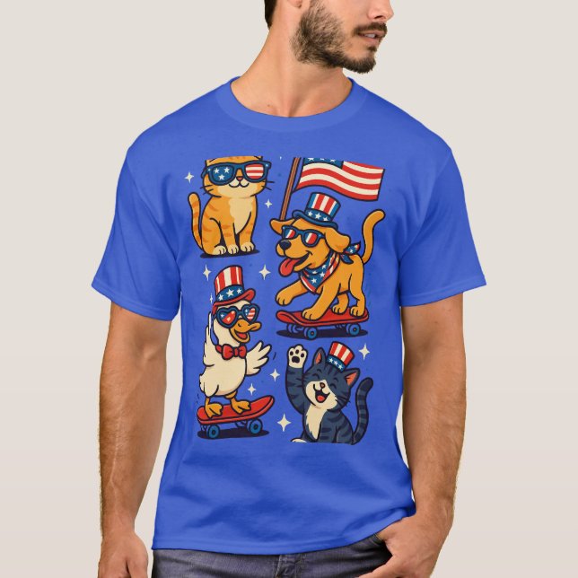 Patriotic Animals 'Merica - Funny 4th of July Pet  T Shirt (Framsida)
