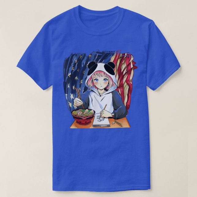 Patriotic Anime Girl American Ramen Sketching Amer T Shirt (Design framsida)