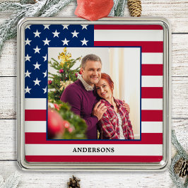 Patriotic Anpassningsbar Photo American Flagga jul Julgransprydnad Metall