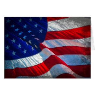 Patriotic Antiqued American Flagga Note Card OBS Kort