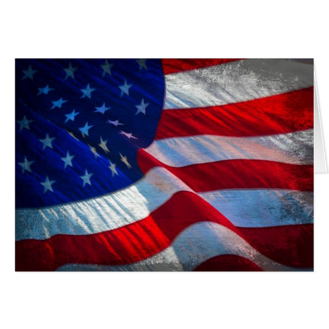 Patriotic Antiqued American Flagga Note Card OBS Kort (Framsidan Horizontal)