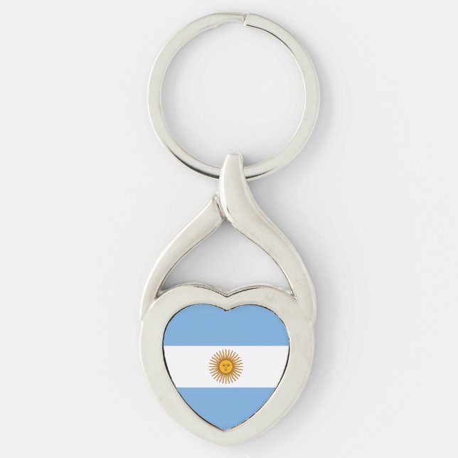 Patriotic Argentinian Flagga Keychain Twisted Heart Silverfärgad Nyckelring (Framsidan)