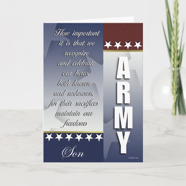 Patriotic Army Troop Support Card för son Tack Kort (Framsida)