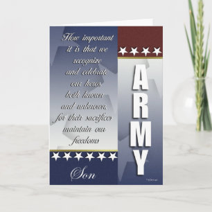 Patriotic Army Troop Support Card för son Tack Kort